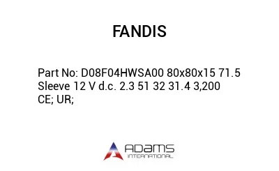 D08F04HWSA00 80x80x15 71.5 Sleeve 12 V d.c. 2.3 51 32 31.4 3,200 CE; UR;